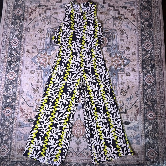 Phase Eight Pants - Phase Eight Abstract Print Wide Leg Jumpsuit Black Green Resort Vacay UK 10 US 6